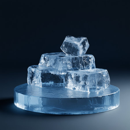 Ice cubes on a dark blue background. 3d render illustration.の素材