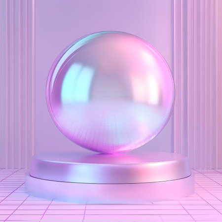 Abstract 3d rendering of a crystal ball on a pink background.の素材