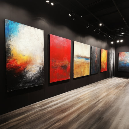 Modern art gallery interior with paintings on walls. 3D Renderingの素材