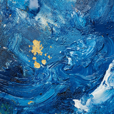 Abstract blue and white oil paint background. Texture of oil paint on canvas.の素材