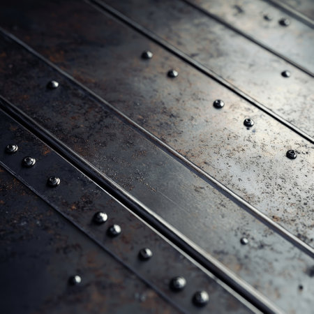 Metal plate with rivets, detail of a grunge metal backgroundの素材