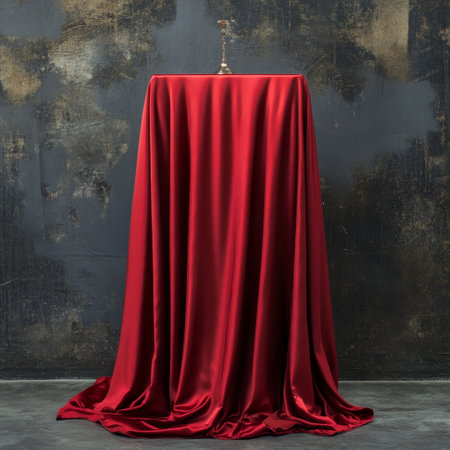 Red curtain on dark background. Copy space. 3D Renderingの素材