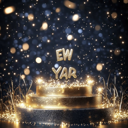 New Year's Eve celebration with golden lettering and bokehの素材