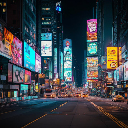 Times Square, featured with Broadway Theaters and animated LED signs, is a symbol of New York City and the United States.の素材