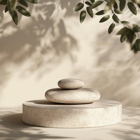 3d render of white marble podium for product presentation with shadow overlayの素材