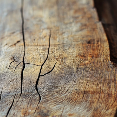 Wooden texture, detail of an old wooden table with cracks and scratchesの素材