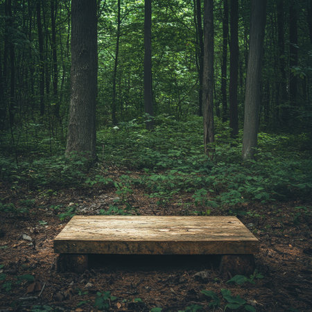 Wooden bench in the green forest. Natural background. Toned.の素材