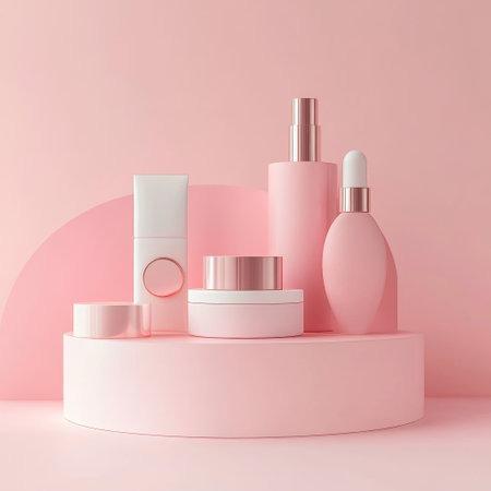 3d render of cosmetic product stand on a podium. Minimal styleの素材