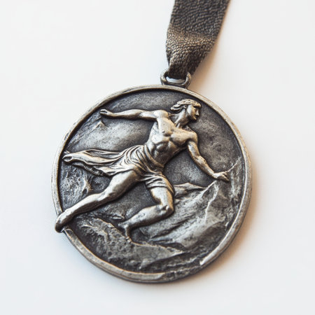 Bronze medal with the image of a female figure on a white backgroundの素材