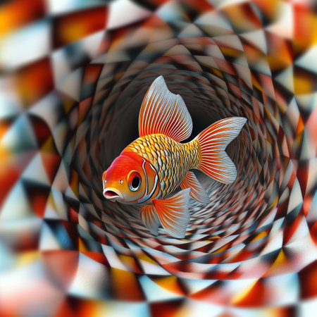 Goldfish in a tunnel. 3D rendering. Computer digital drawing.の素材