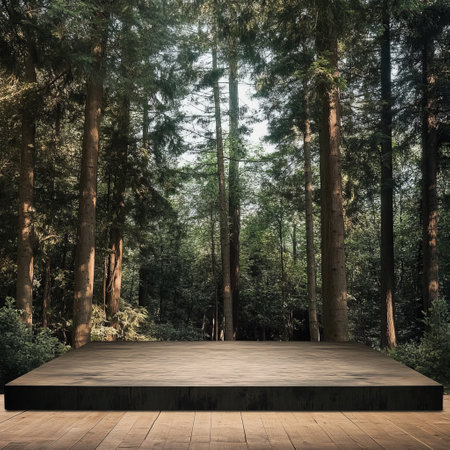 Wooden platform in the forest. 3D rendering. Toned.の素材