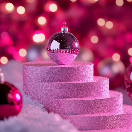 Christmas and New Year background with Christmas tree decorations and bokeh lightsの素材