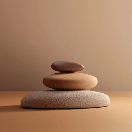 3d rendering of a stack of rounded pebbles on a beige backgroundの素材