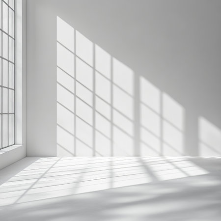 White empty room with window and sunlight. 3D Rendering.の素材