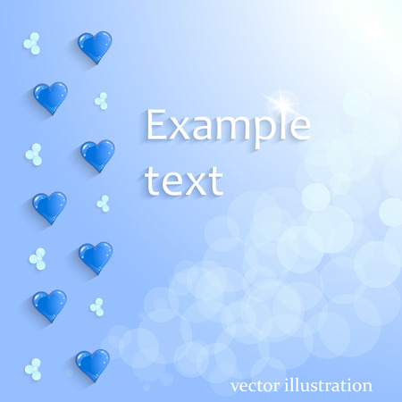 Blue heart and flowers with drop shadows on blue background. Vector illustration.のイラスト素材