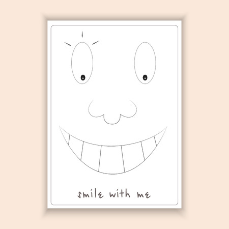 Cute hand drawn doodle cards with smiling face - cute postcard made in vector. Printable templateのイラスト素材