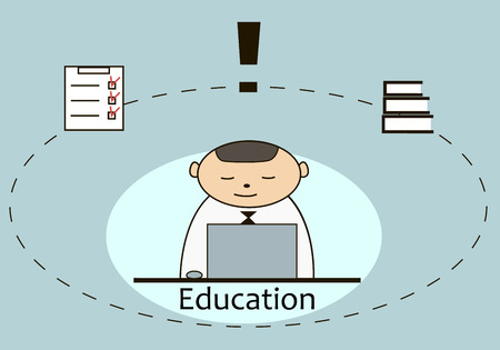 businessman study online, online tutorials, distance education,concept illustration, vector illustrationのイラスト素材