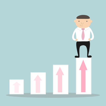Businessman stands on top of chart.のイラスト素材