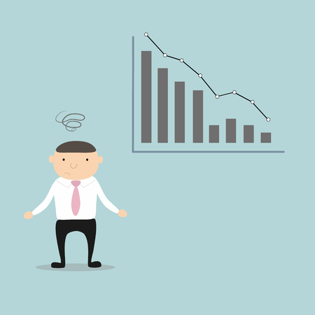 Businessman with confused thoughts of the incident near the chart.のイラスト素材