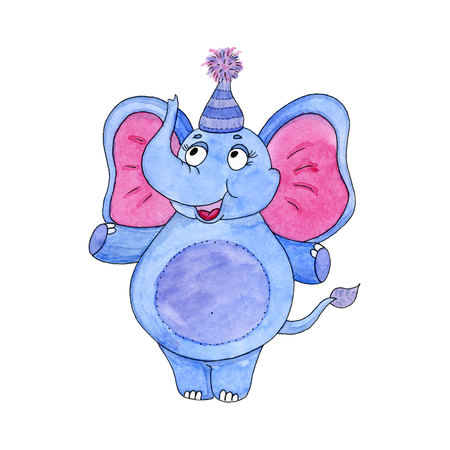 Cute elephant cartoon watercolor illustration. Hand drawn illustration.の写真素材