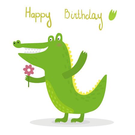 funny cute crocodile cartoon style. vector print.のイラスト素材