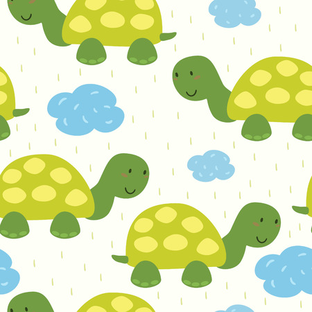 funny turtle print in cartoon style. pattern.のイラスト素材