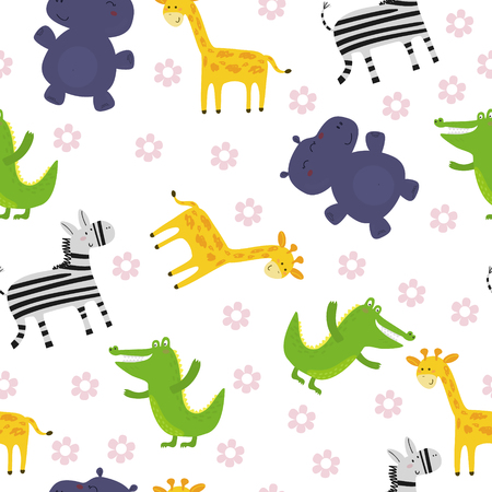 Cute hand drawn funny African animals. Seamless patternのイラスト素材