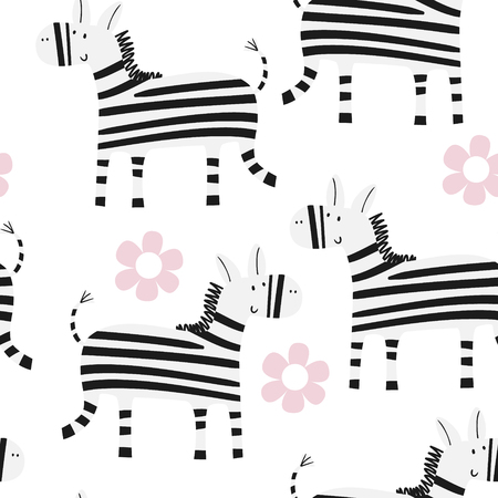 Cute hand drawn funny zebra Seamless patternのイラスト素材