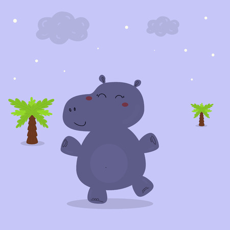 cheerful hippo at night. Printable templates.のイラスト素材