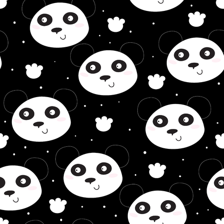 Cute hand drawn funny panda head patternのイラスト素材