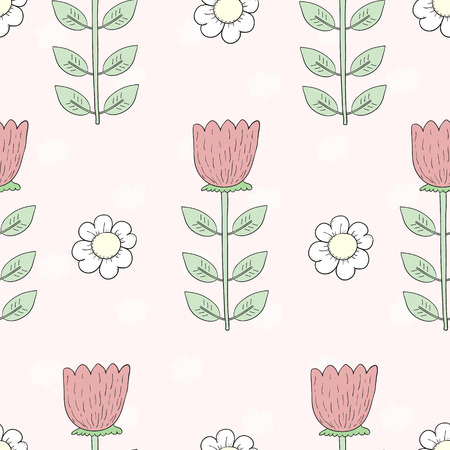 Seamless pattern with cute multicolored flowers. vector background.のイラスト素材