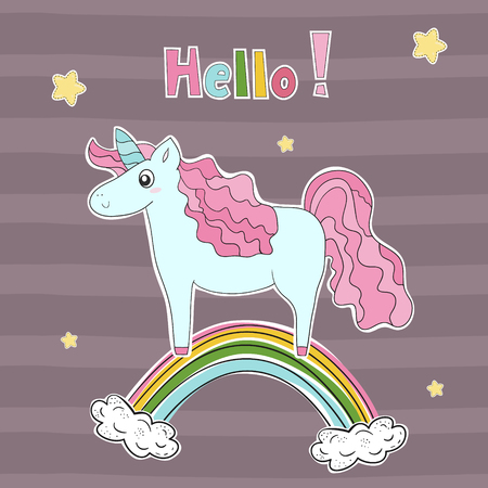 Cute card with unicorn, vector printのイラスト素材