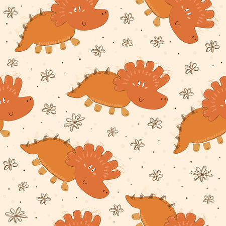 Cute seamless pattern with funny dinosaurs. vector illustrationのイラスト素材