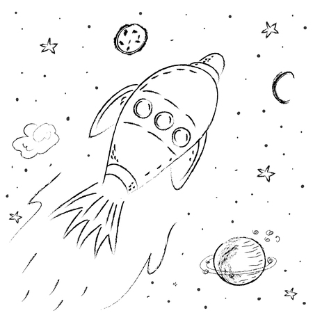 space ship, rocket, illustration, vector graphic for kids.のイラスト素材