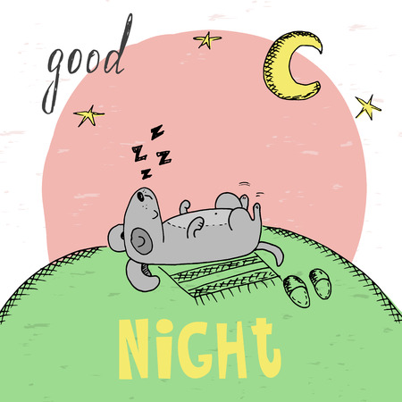 The lovely animation dog sleeps. Good night card.のイラスト素材