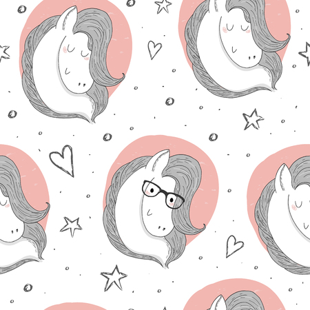 cute horse sketch doodle. Vector patternのイラスト素材