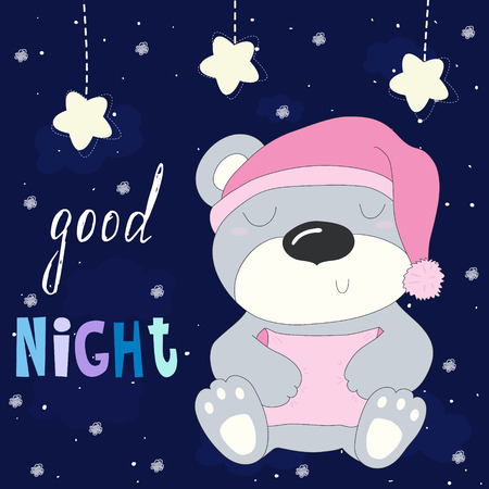 Good night vector card with bear.のイラスト素材