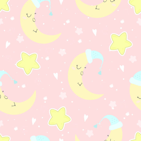 seamless moon and stars pattern vector illustration.のイラスト素材