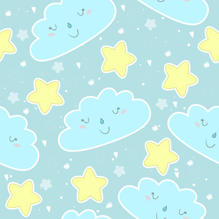 seamless clouds and stars pattern vector illustration.のイラスト素材