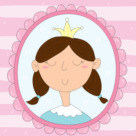 Cute hand drawn portrait of a princess in a frame. vector printのイラスト素材