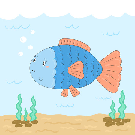 Cute hand drawn fish under water. vector print.のイラスト素材