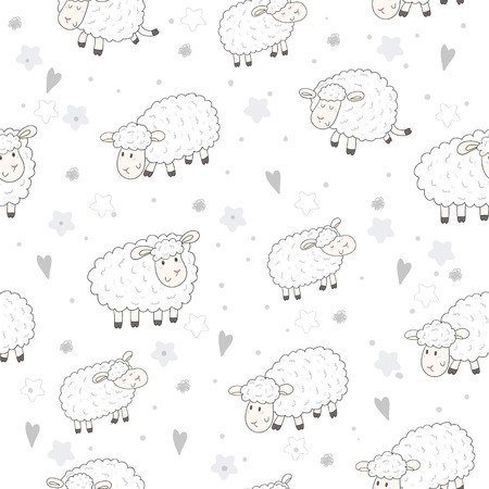 Cute seamless pattern with funny sheep. vector illustration.のイラスト素材