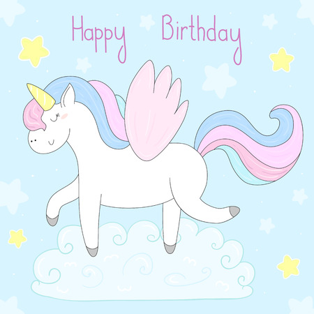 Cute unicorn print for kids. happy birthday card.のイラスト素材
