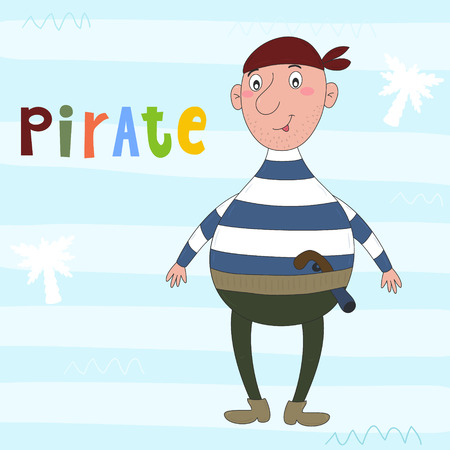 Cute hand drawn vector illustration with funny pirate.のイラスト素材