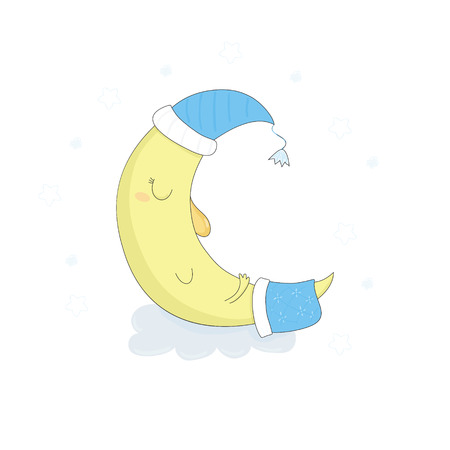 Cute sleeps month vector print for kids.のイラスト素材