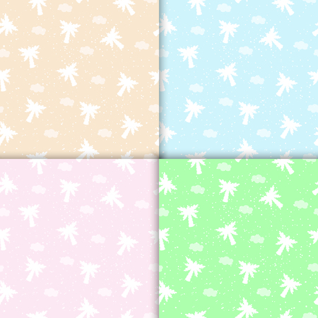 Cute hand drawn set of seamless patterns with Palms and cloudsのイラスト素材