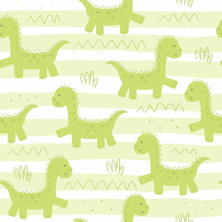 Cute seamless pattern with funny dinosaurs. vector illustrationのイラスト素材