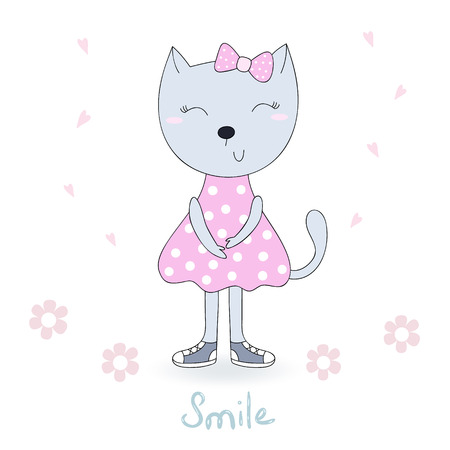 Funny Cartoon vector cat print. vector illustration.のイラスト素材