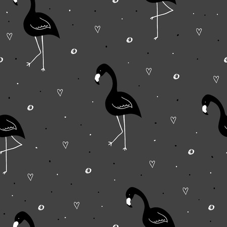 Cute hand drawn seamless pattern with flamingo. Vector printのイラスト素材