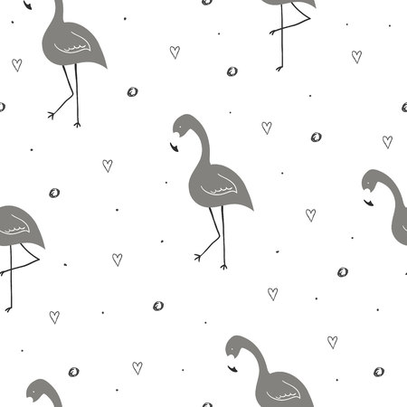 Cute hand drawn seamless pattern with flamingo Vector print.のイラスト素材